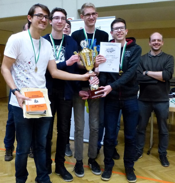 Das Schachteam der HTL Leoben kürte sich beim Landesentscheid der Schülerliga Oberstufe zum Sieger: Alexander Schein, Lukas Würger, Kevin Saiger und Markus Schmücker. | Foto: KK