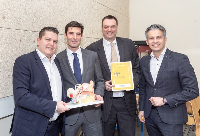 Die Projektpartner im Werkraum: Lukas Schinko (Neuroth), Heimo Clar, Andreas Cretnik (beide Lions Club Graz) und Kurt Hohensinner (Stadt Graz) (v.l.n.r.) | Foto: Neuroth