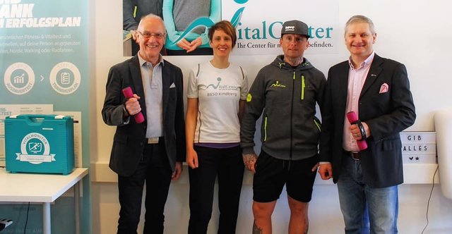 Das Team vom Vitalcenter mit dem Organisator des Wirtschaftsfrühstücks Herrn Nerath und Bgmst. Sander (vlnr: Nerath, Faist, Preihs, Sander) | Foto: Stadtgemeinde Kindberg