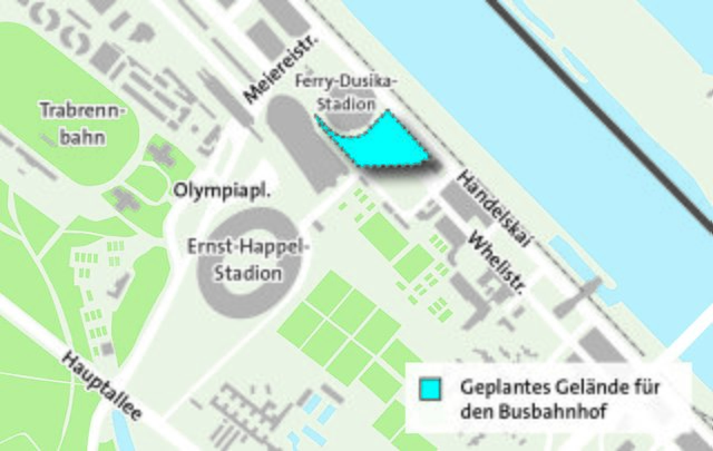 Der neue Fernbusterminal soll direkt neben dem Ferry-Dusika-Stadion errichtet werden.