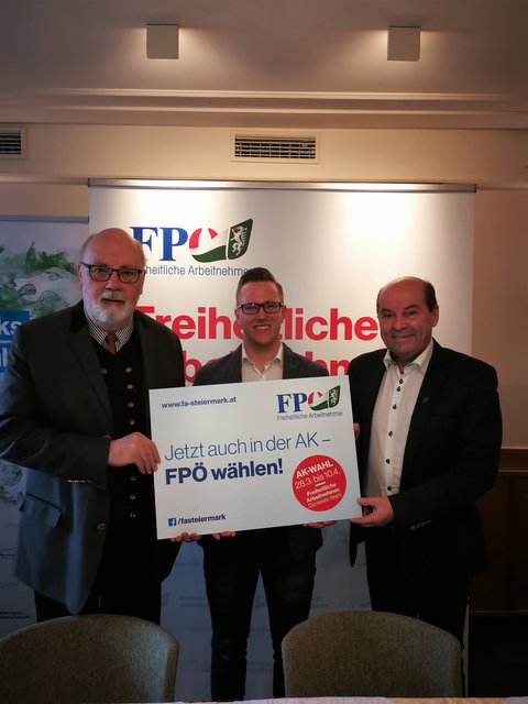 Bereiten sich auf die AK-Wahl vor: (v.l.) KR Harald Korschelt, Vzbgm. KR Patrick Derler, LAbg. BezPO Erich Hafner. | Foto: FPÖ Bezirk Weiz