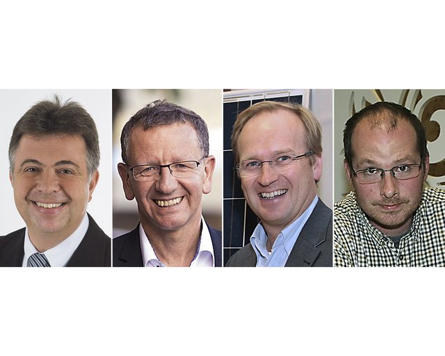 In Zell am See hat die ÖVP die Absolute Mehrheit verloren - die SPÖ im Aufwind, aber auch die GRÜBL hat gewonnen. Von links: Bgm. Padourek (ÖVP), Andreas Wimmreuter (SPÖ), Werner Hörl (GRÜBL) und Udo Voglreiter (FPS).  | Foto: Fotos: ÖVP, SPÖ, Faistauer, Nothdurfter