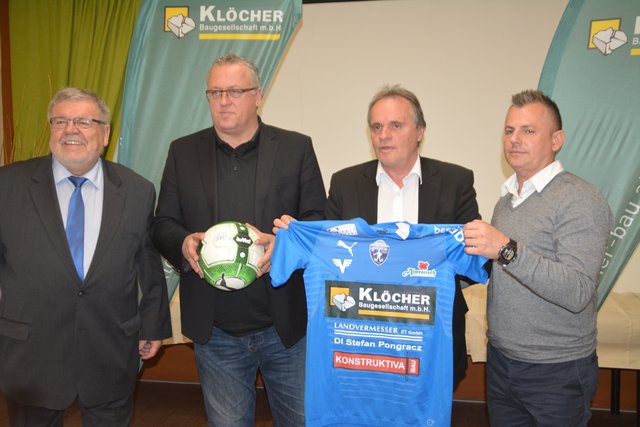 Gemeinsame Visionen für die Sportvereinigung Oberwart: Pressereferent Gerald Schmalzer, Sportdirektor Franz Wohlfahrt, Präsident und Obmann Gerhard Horn, Trainer Jürgen Halper
