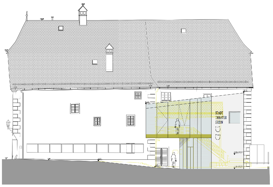Das Stadttheater Grein wird um vier Millionen Euro saniert, der Haupteingang in die Rathausgasse verlegt.