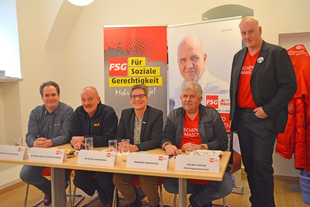 Die FSG-Vertreter im Bezirk: Christian Fußthaler, Karl-Heinz Hintersteiner, Petra Hartmann, Manfred Mairhofer und Helmut Novak.