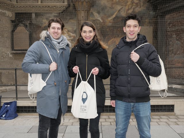 Das Team hinter der AR-Tour: Marketer Emanuel Kaspar, Gründerin Miriam Weberstorfer und Entwickler Franco Lanfur (v.l.).