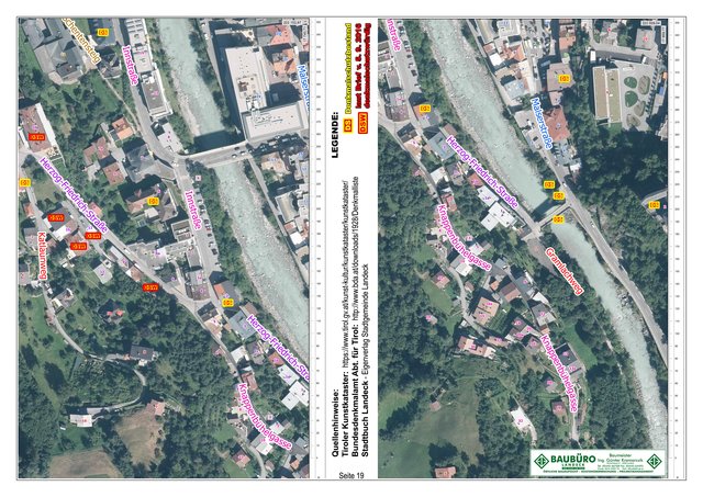 Bild 93: Siehe dazu Text zu Bild 92!
DS = unter Denkmalschutz
DSW = wäre schutzwürdig!
 | Foto: © Copyright Ing. Günter Kramarcsik für eigene Bearbeitung. Lageplan von Tiris übernommen.