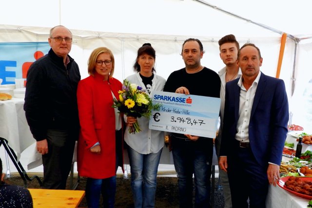 v.l.: Bgm. Herbert Strasser, Anita Greiner (Sparkasse), Sandra, Salvatore und Fabio Privitera, Alois Dopler (Sparkasse)
 | Foto: Sparkasse