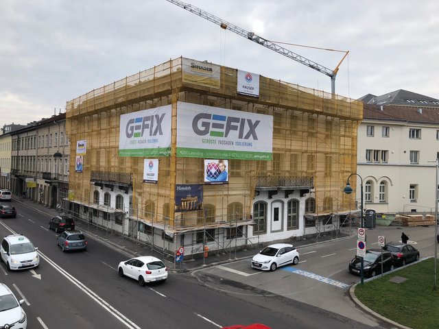 Eingerüstet ist das Stifterhaus in Linz. | Foto: BRS/Diabl