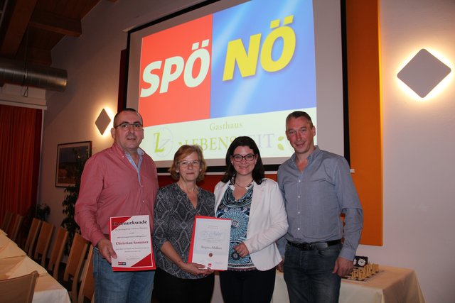 Christian Sommer, Brigitte Müllner, NR Melanie Erasim und der neue Vorsitzende Stefan Anger. | Foto: SPÖ Mistelbach