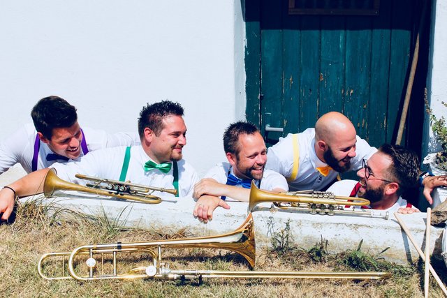 Die fünf Bandmitglieder: Sebastian Ressi, Günter Grabner, Ewald Petutschnig, Hannes Gfrerer und Alexander Fuchsberger (von links) sind die Formation "Blechgröstl" | Foto: KK/Privat