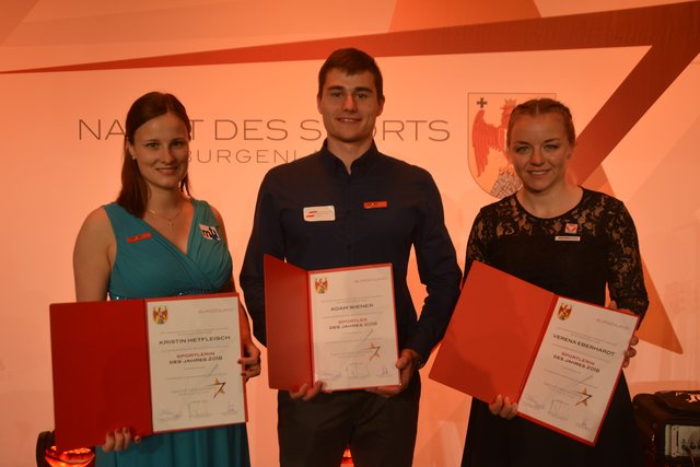 Die Nominierten aus dem Bezirk Oberwart: Kristin Hetfleisch, Adam Wiener und Verena Eberhardt