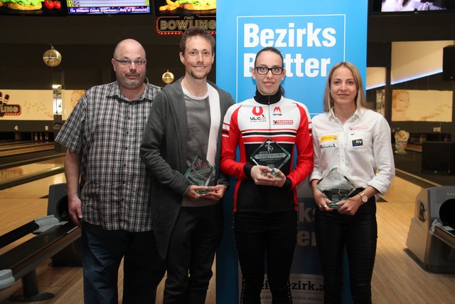Die erfolgreichen Sportler aus Lilienfeld: Kevin Wallner, Verena Kaiser und Lena Pressler mit Markus Gretzl.