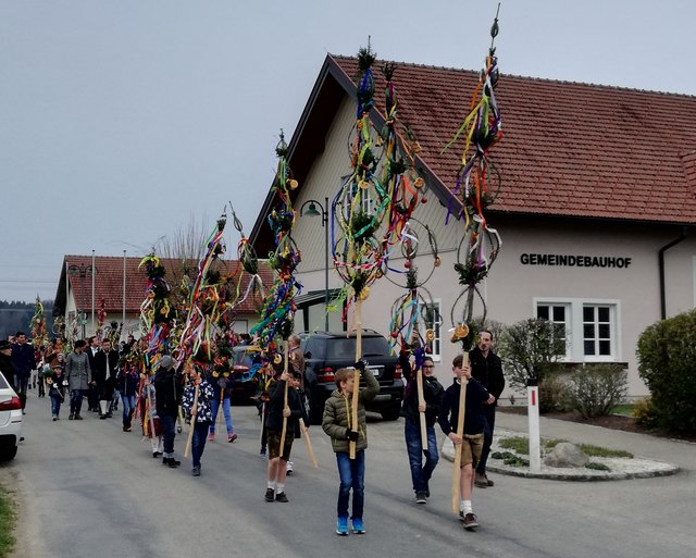 Traditionellerweise wurden die Palmstangen und Palmbuschen von den Kindern und der Landjugend in die Kirche getragen und geweiht.  | Foto: Manuela Schwarz