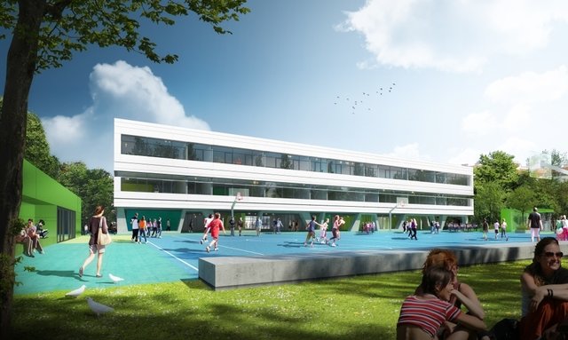 Während sich unter der Erde energiesparende Turnsäle befinden, können Schüler oben das Grün genießen.  | Foto: Gafik: Burtscher-During