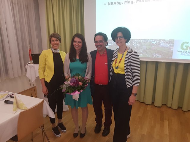 Neue Ortsparteivorsitzende Michaela Traxler, Nationalrätin Muna Duzdar, Bgm. Erich Wahl und Vzbgm.in Eva Hoffmann. | Foto: SPÖ St. Georgen/Gusen