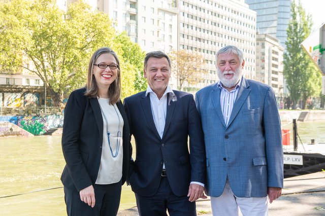 Gesundheitsschwerpunkt bei Europäischen Forum Alpbach: vlnr Dipl. Ing. Dr. Michaela Fritz (Vorstand der Gesundheitsgespräche Europäisches Forum Alpbach), Robert Körbler (CEO Philips Austria), Dr. Franz Fischler (Präsident Europäisches Forum Alpbach)