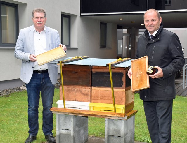 LHStv Josef Geisler und Reinhard Hetzenauer, Präsident des Landesverbands für Bienenzucht, sehen im Service der Landeswarnzentrale einen Beitrag zum guten Miteinander von ImkerInnen und Bevölkerung.
 | Foto: © Land Tirol/Entstrasser