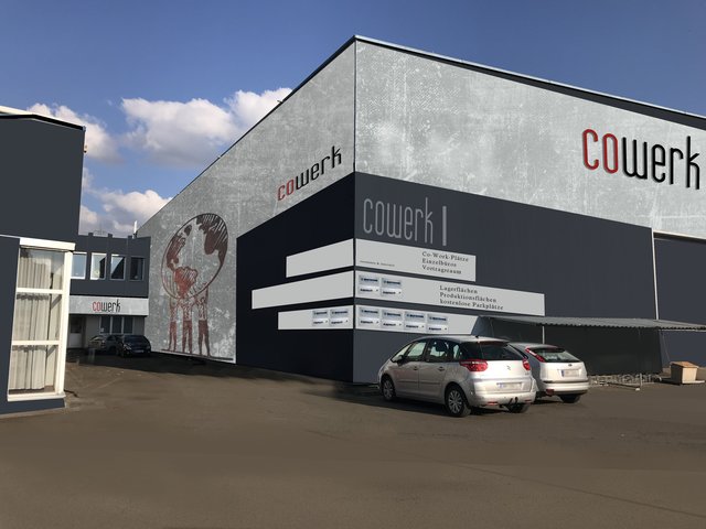 So soll es aussehen: An der Fassade des neu gestalteten Cowerks wird gerade noch gearbeitet.