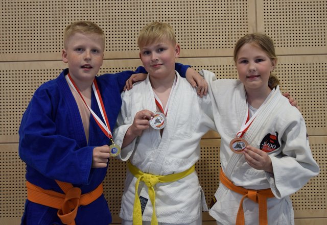 Bei der OÖ. Schülerlandesmeisterschaft erkämpften Pascal Sejk, Marlon Brammer und Sarah Brunner (v.li.) drei Medaillen für die Luftenberger Judosektion.