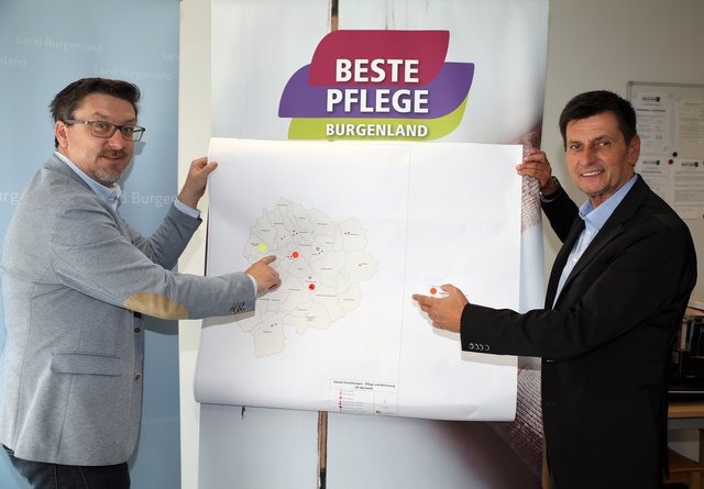 Bgm. Jürgen Karall und Soziallandesrat Christian Illedits präsentierten die Ausbaupläne für Pflege und Betreuung in der Versorgungsregion Oberpullendorf