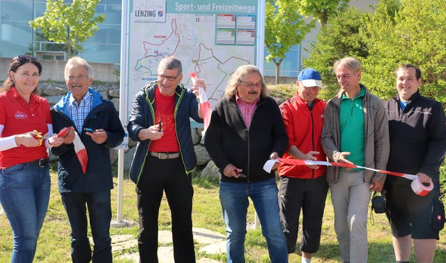 Vizebürgermeisterin Mascha Auracher, Gemeinderat Franz Hausjell (Obmann Wirtschaftsausschuss), Bürgermeister Rudolf Vogtenhuber, Vizebürgermeister Edgar Mirnig, Werner Schnetzer (Gisdat), Leo Gander (Regatta), VB Manuel Praschl (v.l.)
