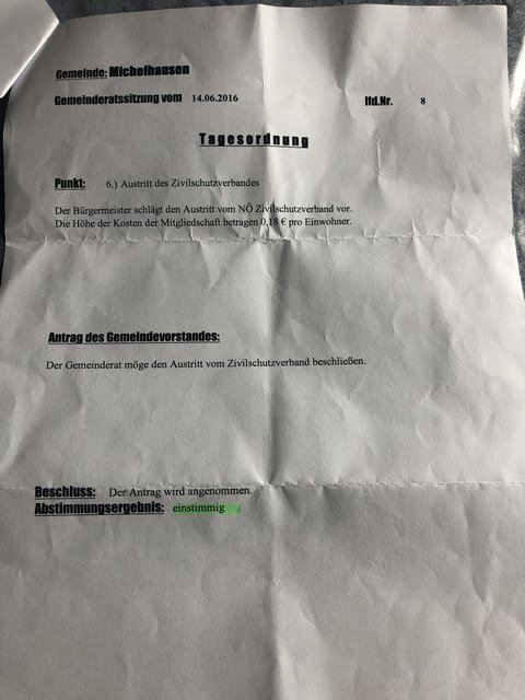 Einstimmiger Beschluss ber den Austritt aus dem NÖ ZSV.