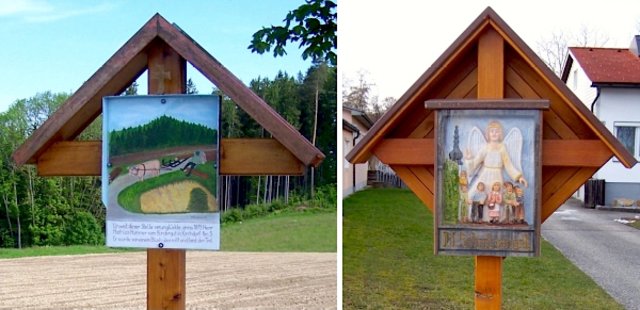 Das "Binder-Kreuz" (l.) in der Gemeinde Rutzenham und das erneuerte Wegkreuz in Atzbach (r.). | Foto: Strohbach (2)