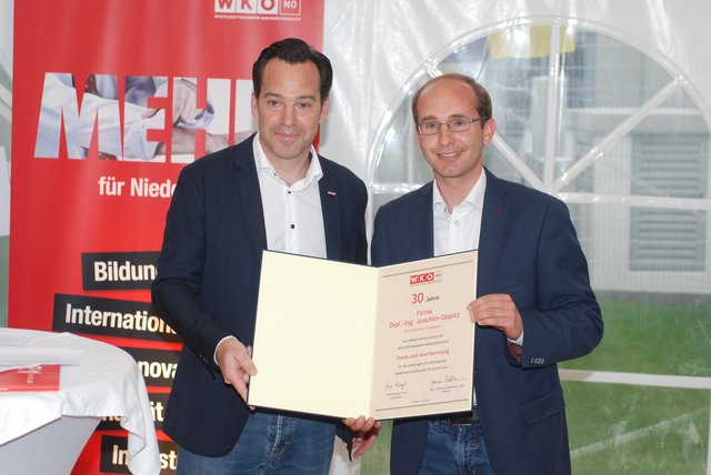 Der Firma Joachim Oppitz wurde für 20 Jahre Mitgliedschaft in der Wirtschaftskammer Dank und Anerkennung ausgesprochen.