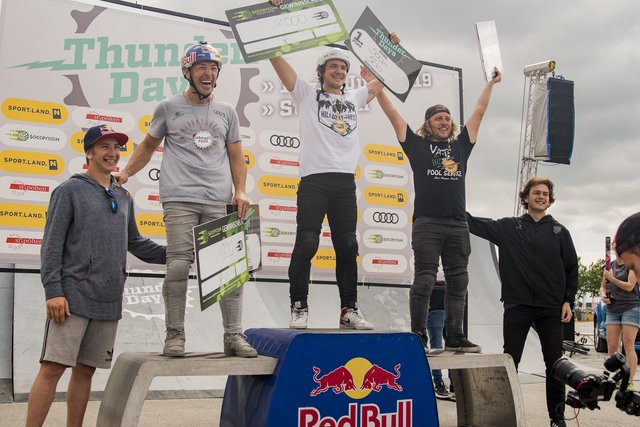 Siegerehrung der Herren (v.li.n.re.): Marin Rantes (CRO), Senad Grosic, Kevin Böck, Matthias Waldner, Justin Dowell (USA)