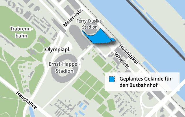 Für den neuen Fernbusterminal ist eine eigene Zu- und Abfahrt über den Handelskai geplant.