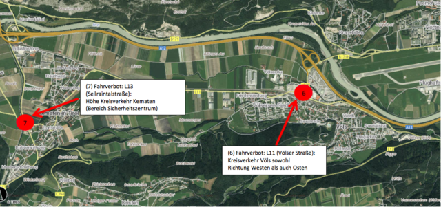 Graphische Darstellung des temporären Fahrverbotes in unseren Gebieten.