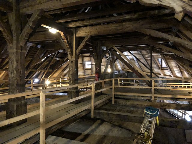 Der denkmalgeschützte Dachstuhl der Kollegienkirche besteht aus 300 Jahre alter Fichte.