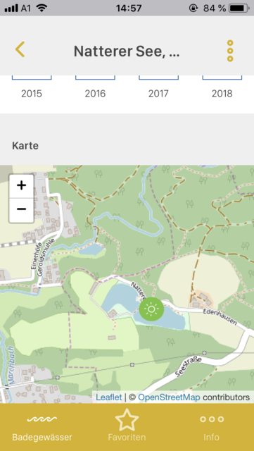 APP-Tipp der Woche: Mit der App AGES Badegewässer-Datenbank lassen sich die aktuellen Messerwerte aller österreichischen Badestellen abrufen | Foto: Sceenshot