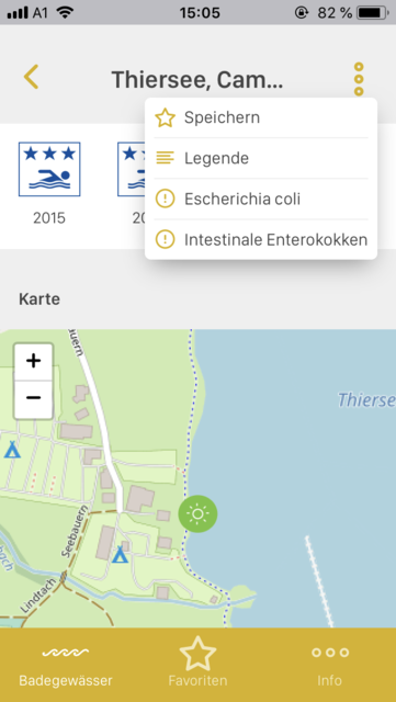 APP-Tipp der Woche: Mit der App AGES Badegewässer-Datenbank lassen sich die aktuellen Messerwerte aller österreichischen Badestellen abrufen | Foto: Screenshot
