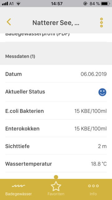 APP-Tipp der Woche: Mit der App AGES Badegewässer-Datenbank lassen sich die aktuellen Messerwerte aller österreichischen Badestellen abrufen | Foto: Screenshot
