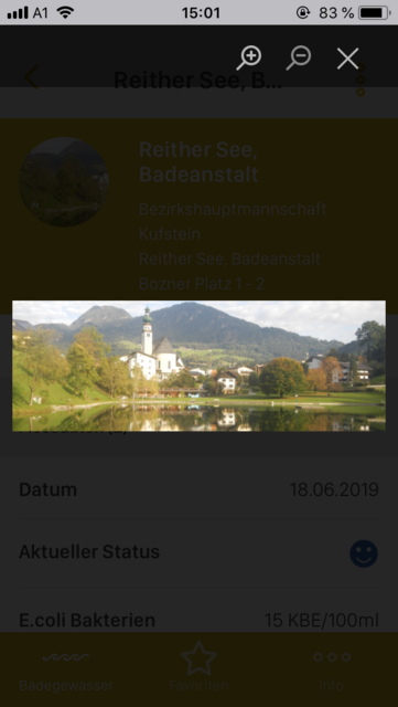 APP-Tipp der Woche: Mit der App AGES Badegewässer-Datenbank lassen sich die aktuellen Messerwerte aller österreichischen Badestellen abrufen | Foto: Screenshot