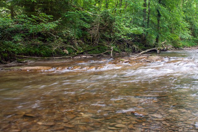 Ein Klick in das Foto öffnet die Galerie im Vollbildmodus.
Bild 27: Auch wildromantische flache Flussabschnitte liegen zwischen den Steilstufen der Oberen Arge.  | Foto: © by Ing. Günter Kramarcsik