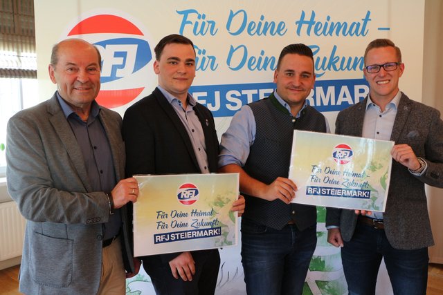 v.l. Erich Hafner (Landtagsabgeordneter der FPÖ Steiermark), GR Patrick Seidnitzer (Bezirksobmann des RFJ Weiz), GR Michael Wagner (Landesobmann des RFJ Steiermark) , Vzbgm. Patrick Derler (Bezirksparteiobmann der FPÖ-Weiz) | Foto: WOCHE
