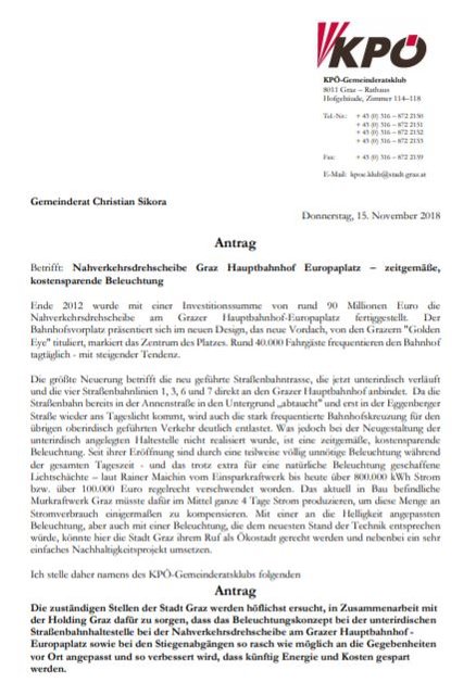 Antrag KPÖ zur Gemeinderatssitzung am 15.11.2019