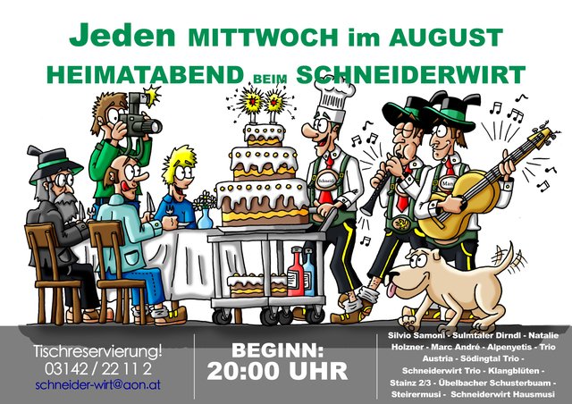 Auf zum Schneiderwirt. Da gibt es jeden Mittwoch Schlagermusik und ein Süßigkeiten-Buffet a la Traumschiff.