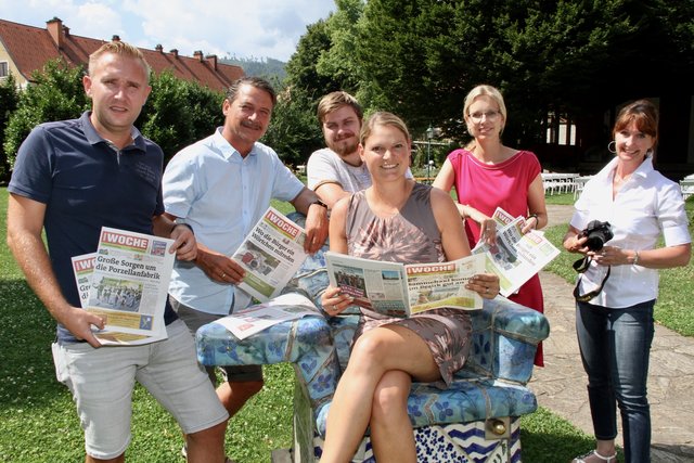 Unser Team der WOCHE Deutschlandsberg: Rene Kosjak, Heribert Sagmeister, Simon Michl, Elisabeth Korbe, Martina Schweiggl, Susanne Veronik (v.l.)