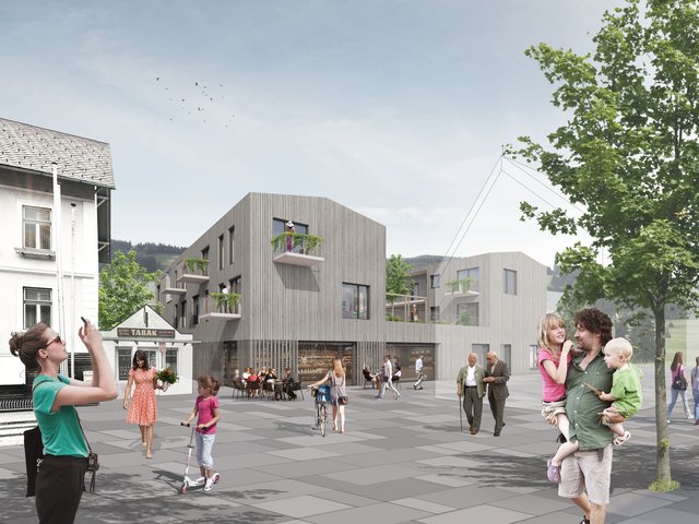 So soll das neue Ortszentrum der Gemeinde Stanz nach Beendigung des Projekts aussehen.