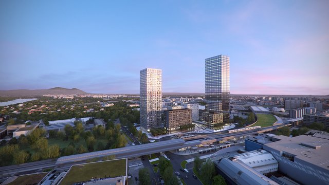 So stellen sich die Architekten die Gebäude des Projekts Twentytwo bei der U1 Station Kagran vor.