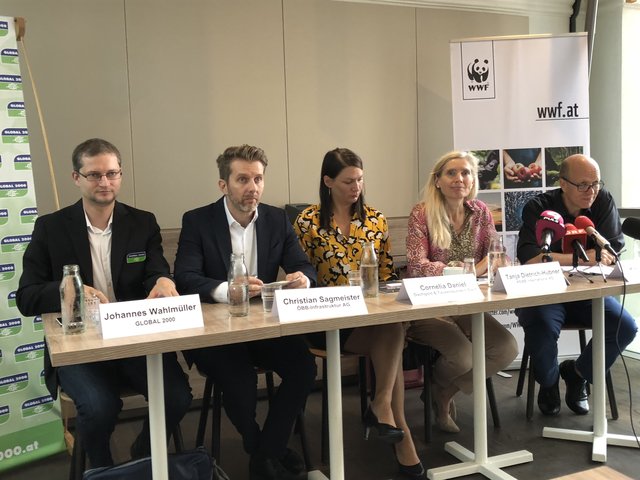 Solarinitiative: Johannes Wahlmüller (Global 2000), Christian Sagmeister (ÖBB), Cornelia Daniel (Dachgold), Tanja Dietrich-Hübner (Rewe), Karl Schellmann (WWF)