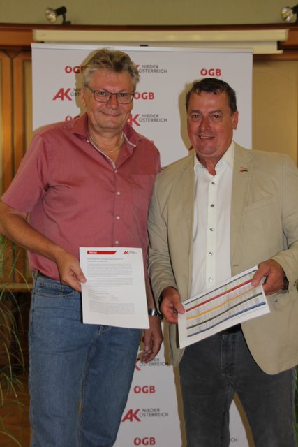 Gerhard Svatora von der Bezirksstelle Mödling (links) und AK NÖ-Vizepräsident Horst Pammer präsentierten die Halbjahresbilanz der Arbeiterkammer für den Bezirk Mödling.