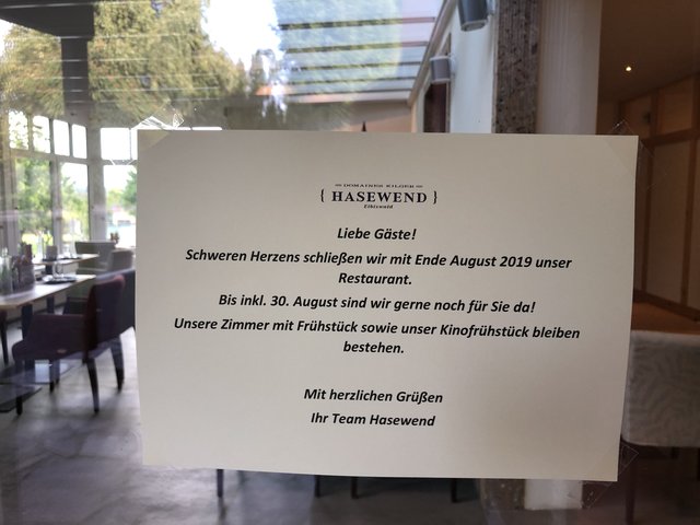 Diese Information ist derzeit beim Gasthof "Hasewend by Domaines Kilger"ausgehängt.