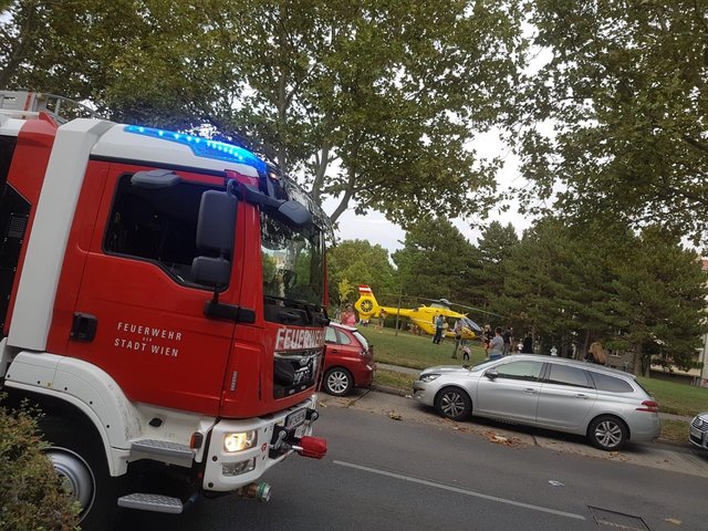Der Patient wird mit dem Wiener Rettungshubschrauber abtransportiert.