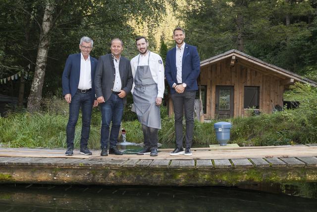 Anton Steixner,, LHStv. Josef Geisler, Philipp Stohner (VP Verband der Köche Österreich) und Matthias Pöschl (GF AMTirol) freuen sich über den gelungen Auftakt der Veranstaltungsreihe "Tafeln am Hof".
