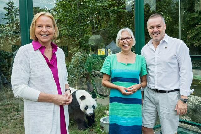 Petra Stolba, Dagmar Schratter, Klaus Panholzer vor der Anlage von Panda-Männchen Yuan Yuan | Foto: Daniel Zupanc